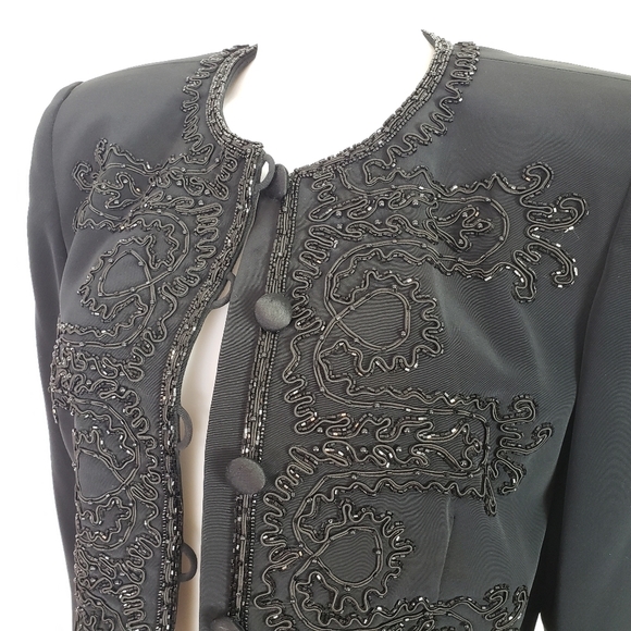 Bellissima Couture black formal crop beaded jacket vintage embellished - Picture 2 of 9